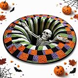 PETIGL 3D Halloween Rug, Skeleton Round Optical Illusion Mat with Non-Slip BackingοΌStyle BοΌ16 in