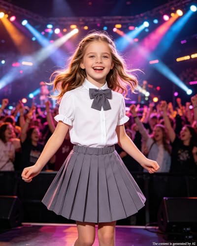 Image of Betusline Girls Skirt Set JK School Uniform 2-Piece Outfit - Short Sleeve Shirt with Bow & Pleated Skirt 4T-14Y