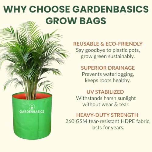 Image of Grow Bags - 260 GSM | Heavy Duty | UV Protected | HDPE Plant Pots for Home Garden | Reusable Plants Growing Bags for Terrace Gardening for Vegetables (5 Pcs, 9 X 12 Inches)