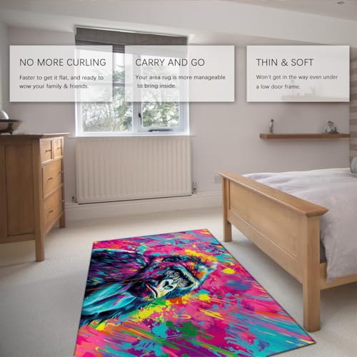 Tapis 160x200cm Gorille Aquarelle Moquette Salon Lavable - 5