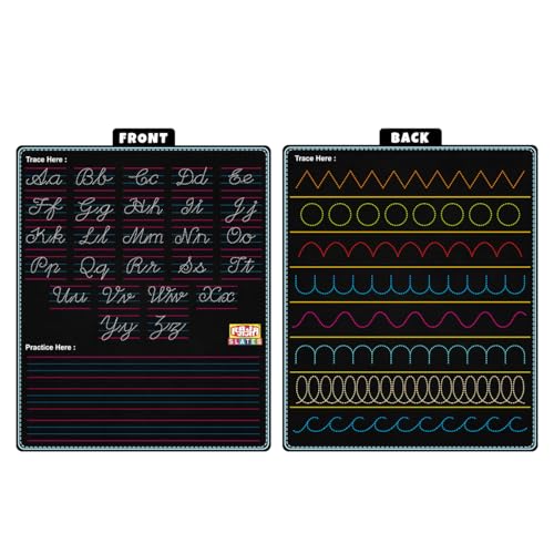 Image of TOKYODO Pre-Printed Rewriting Slates Chalk Board for Kids, Double Sided Writing Learning Black Board, with 4 Letter Spelling Cards (Pack if 1, Cursive Writing)