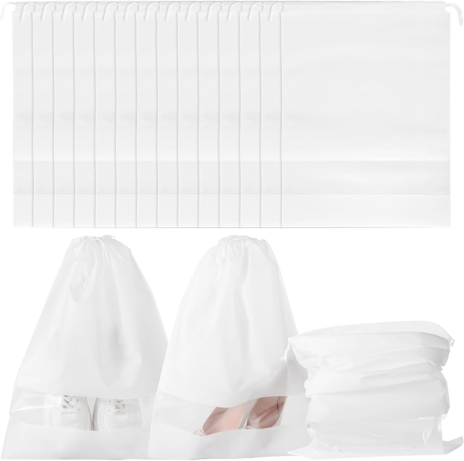 30 Pcs Dust Bags for Handbags and Purses, 21 x 16 In Purse Dust Bags for Storage with Window, Non-Woven Breathable Drawstring Handbag Dust Cover for Purses Shoes Boots Clothes Home Travel