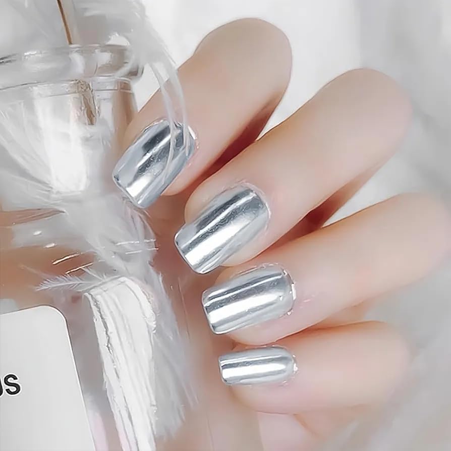 Feelhigh Chrome Nail Powder Mirror Effect Metallic Dust Holographic Glitter Glazed Manicure Decoration Reflective Pigment for DIY Gel Polish Nail Art, Resin Craft, Gifts (lightsilver) 3