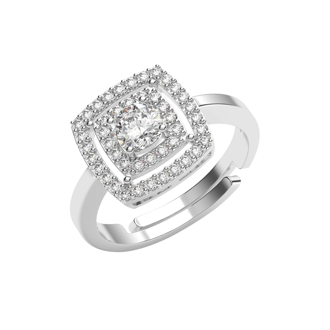 Clara Pure 925 Sterling Silver Luna Cushion Cut Halo Finger Ring | Swiss Zircon Platinum Plated | Size Adjustable | Gift for Women Girls Wife Girlfriend (B0D9BNWK7V) Amazon Price History, Amazon Price Tracker