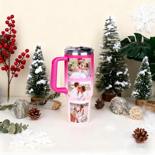 Image of Personalized 40oz Tumbler with Handle, Custom Insulated Tumblers with Pictures Logo, Stainless Steel Travel Coffee Mug, Personalized Gifts for Women Men Birthday Fathers Day Mothers Day(8 PHOTOES)