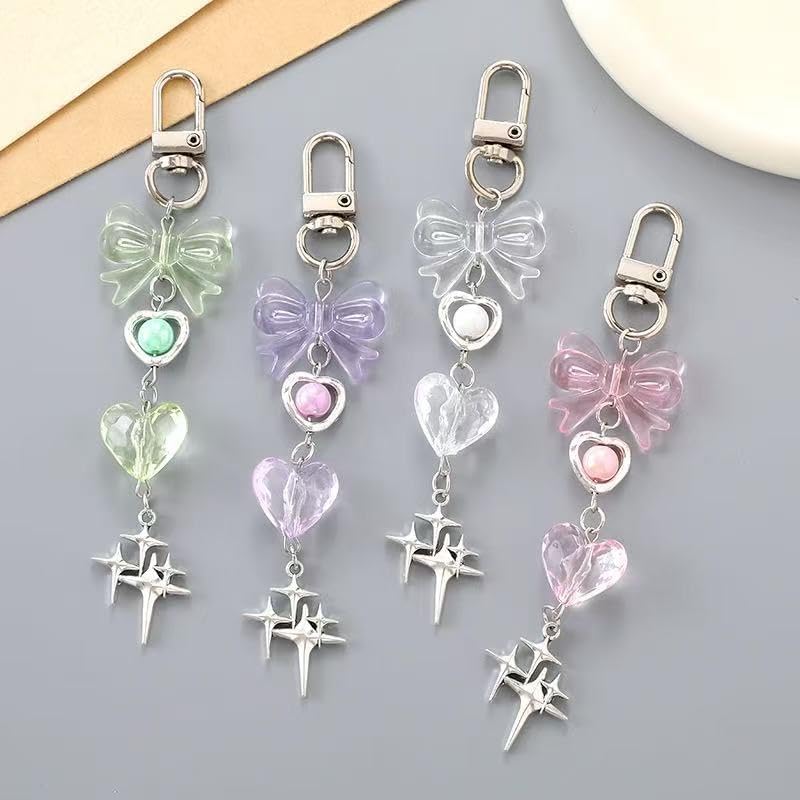4Pcs Cute KeychainY2K Car Keychains for Women Girls Bag Phone Charms Purse Accessories Star Decor - Image 2