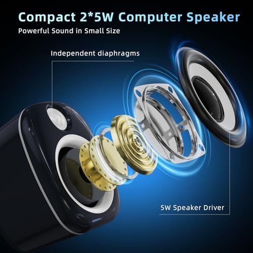HPSWUW USB Speakers,Computer Speakers for Desktop PC,Desktop Gaming Speakers,Small Computer Speakers USB Powered 3.5mm Aux Speaker for PC,Laptop,Tablet,Monitor,Phone, Blue
