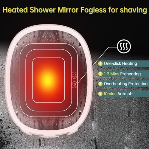 Image of Heated Shower Mirror Fogless for Shaving, 5000mAh Rechargeable Lighted Shaving Mirror 3 Color Dimming Lights Anti-Fog Shower Mirror with Light 360Rotation Fog Free Shower Shaving Mirror for Men