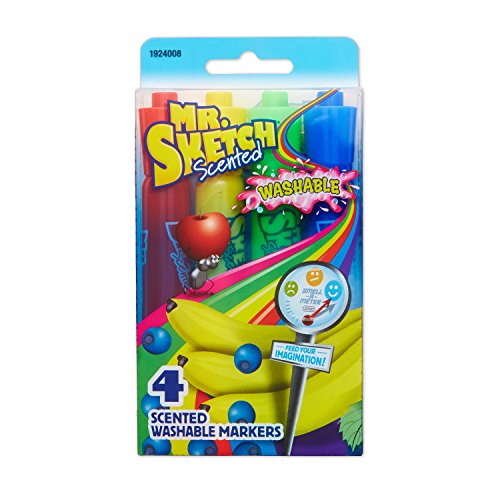 Mr. Sketch 1924008 Washable Scented Markers, Chisel Tip, Assorted Colors, 4-Count