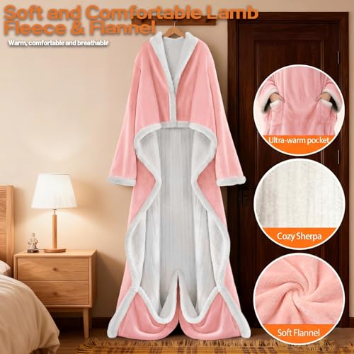Image of Wearable Heated Blanket With Sleeves & Foot Pocket, Heated Throw Blankets Fast Heating Blanket With 10 Heat Settings Auto Shut Off Over-Heat Protection-Warm Gift, Machine Washable, 52 inch*72 inch+18 inch