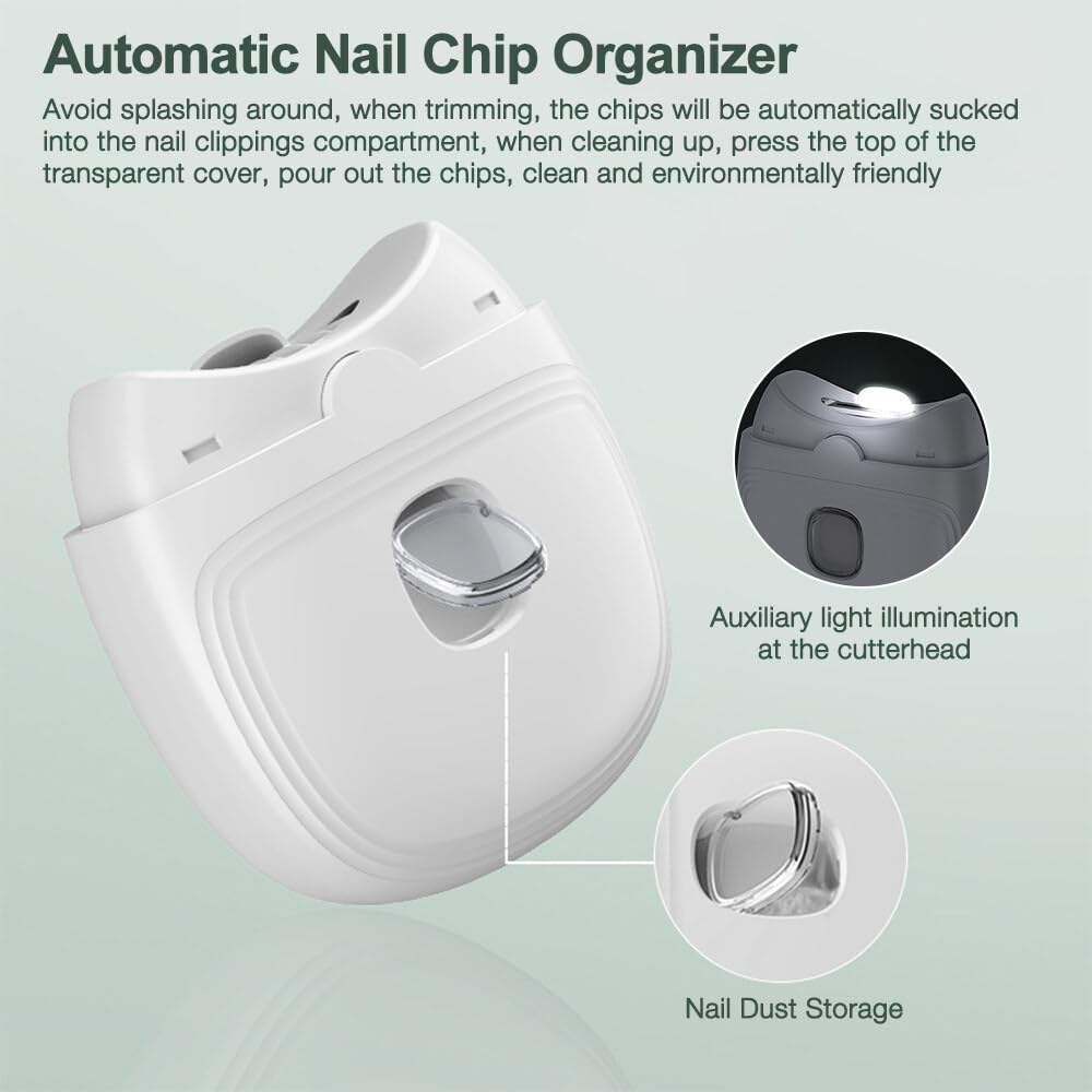 Elektrischer Nagelknipser, Automatische Nagelschere Professionelle Nagelpolierer Für Kinder, Ältere Menschen USB Wiederaufladbare Nagelknipser Schnurloses Gebogenes Design für Ältere Menschen (White)