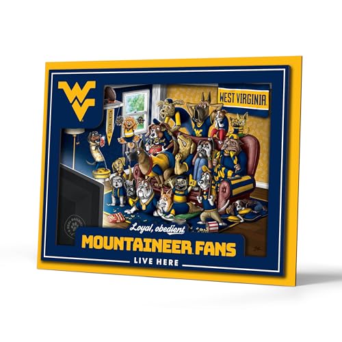 YouTheFan Officially-licensed NCAA West Virginia Mountaineers Purebred 3D Wall Art - Humorous original hand-drawn cartoon artwork, multi-layer, funny gift, indoor team decor