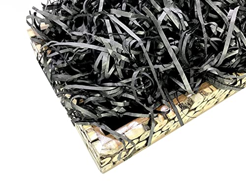 Image of Eco Sarras thin shredded paper crinkle paper grass strips gift tray decoration, gift hamper decorations, gift box fillers, wedding birthday & valentines day gift (200 Grams, Black)
