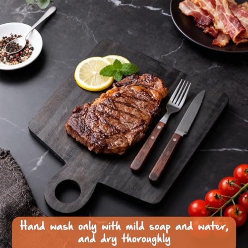 Image of 1 Pcs Acacia Wood Cutting Board with Handle 17 x 13'' Rectangular Charcuterie Chopping Board for Pizza Cheese Meat Decorative Black Wooden Serving Tray for Kitchen and Dining Room