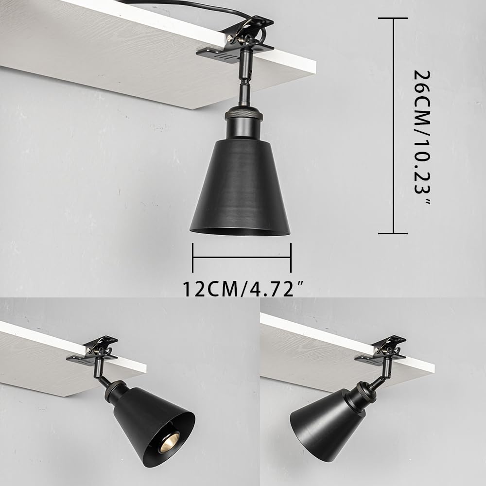 Verstellbare Klemmlampe mit E27-Fassung,1 Packung Leselampe mit 1,8 m Kabel, Dimmbar Nachttischlampe,Schreibtischlampe für Büro Heimgebrauch - 12 * 10cm Schwarz Lampenschirm- TD0603