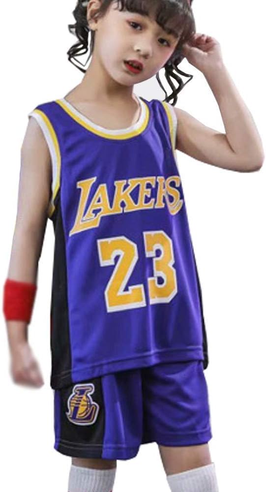 LFYNBLFYNB Kids Boys Girls Lebron James #23 LBJ LA Lakers Basketball Jerseys-Summer Sports Suits Top+Shorts Set Kids Tracksuits (Color : Purple, Size : S)