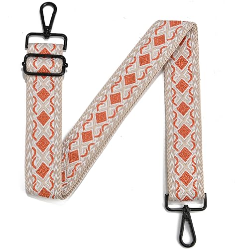Image of Crossbody Straps for Purses Silver Hardware Purse Strap Wide Shoulder Strap Adjustable Replacement,Retro Jacquard Embroidery for Shoulder Bags, Canvas Tote Handbags