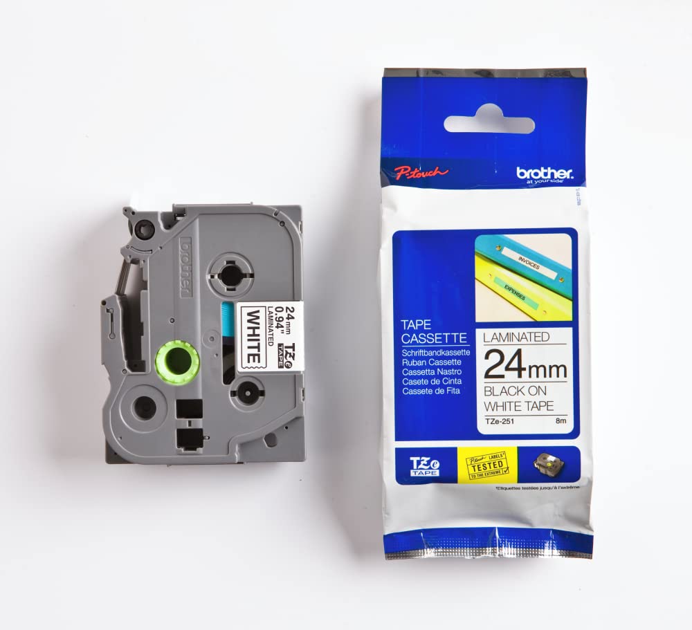 Brother P-Touch Cube Plus Beschriftungsgerät, Weiß & Original Schriftband TZe-251 24 mm, Schwarz auf Weiß (u.a P700, -2430, D600, 9700PC, P750W)