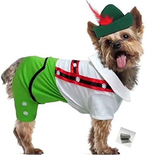 Oktoberfest Lederhosen Alpine Boy Costume with Themed Charm - in Color Green – in Dog Size (L – Chest 18.5-20.5”, Neck 13.5”, Back 14”, Green)