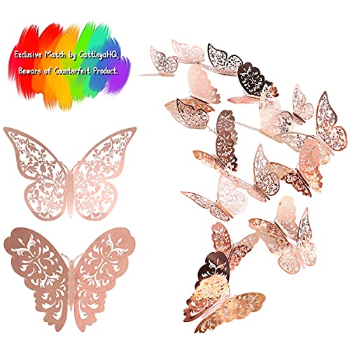 24piece Butterfly Wall Sticker,Mixed 3D Butterflies Wall Decals,Vivid Flash Wall Stickers for Home,Bedroom,Baby Room Decoration (Rose Gold) - Image 2