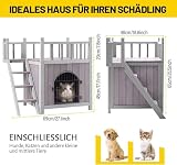 Katzenhaus Hundehaus Katzenhöhle 2-Schicht,Verbindung mit Terrasse und Treppe für drinnen und draußen 69.5x48.5x65.5 cm
