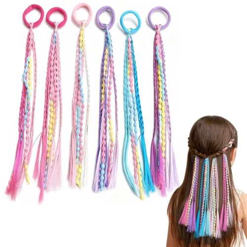 Haargummis Mädchen 6 Stück Bunte Geflochtene Haarsträhnen mit Elastischem Band 32cm Haarsträhnen Kinder Haarschmuck Mädchen für Party Festival Deko Geschenke