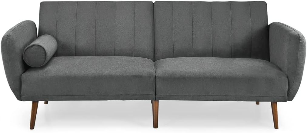 Convertible Futon Sofa Bed Adjustable Couch Sleeper W/Wood Legs(Gray)