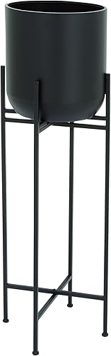 Deco 79 Maceta redonda de metal con soporte extraíble, 12 x 12 x 42 pulgadas, color negro disponible en Yaxa El Salvador