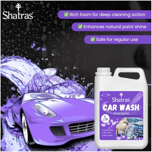 Image of Shatras Car Wash Shampoo - High Foam Car Cleaning Liquid | pH Neutral Formula | Scratch-Free Wash | Deep Cleaning & Extra Shine | Suitable for All Vehicles - 5L (PURPLE)
