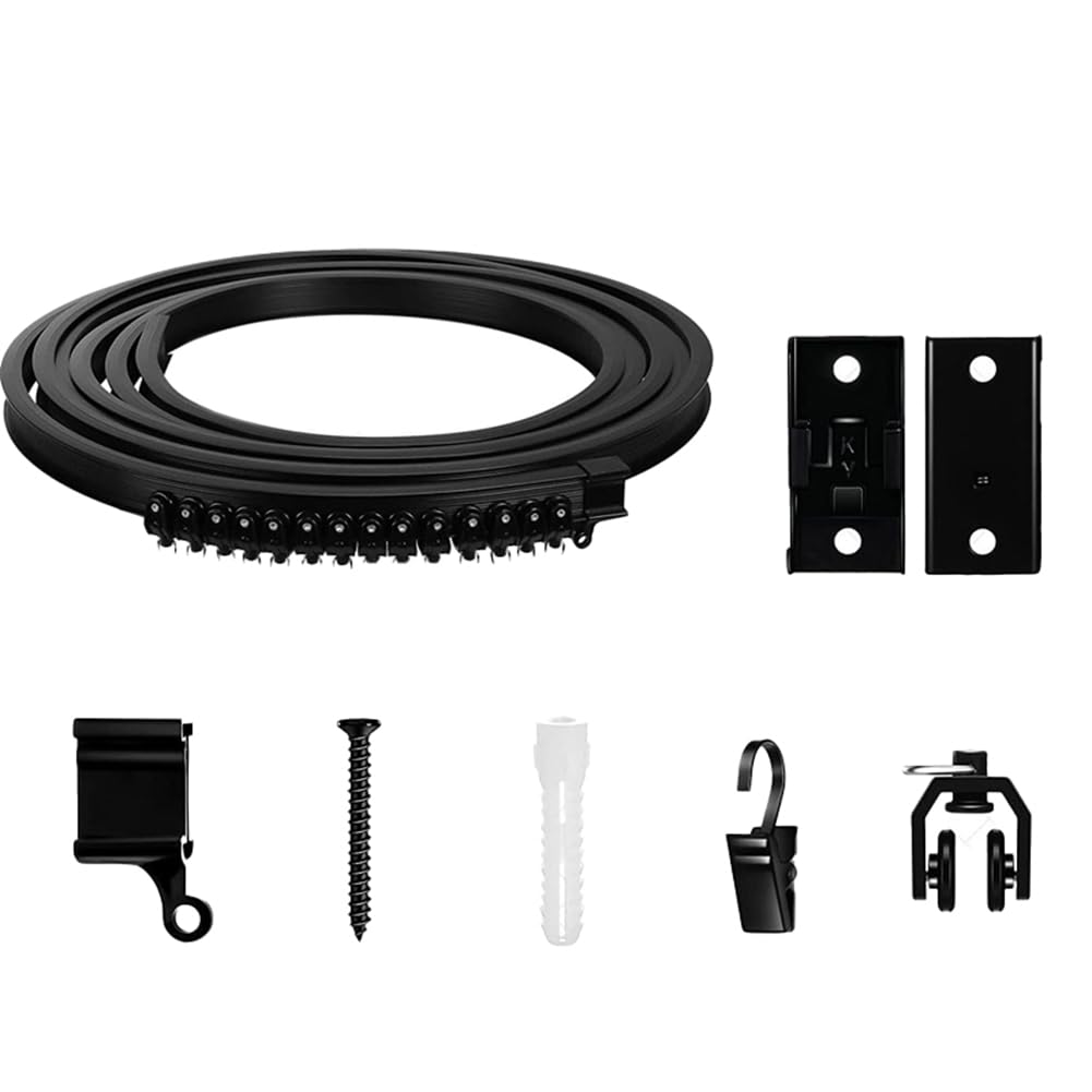 CTRLZS Flexible Bendable Curtain Track, Ceiling Wall Mounted, Black Curved Heavy Duty RV Sliding Curtain Track 5Meter