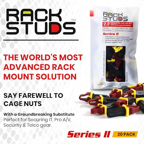 Image of Rackstuds R20 Series II - Server Rack Screws 20 Pack | Cage Nut Replacement | Red 2.22mm /0.086 inch | A Faster, Easier Solution for Rack mounting Gear in 19 inch Racks with Square Punched Vertical Rails