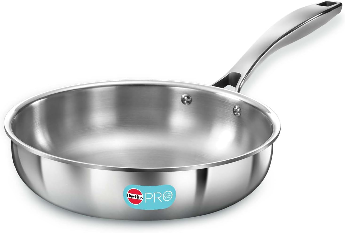 Hawkins Pro 22 cm Frying Pan, Triply Stainless Steel Fry Pan with Stainless Steel Handle, Silver (PSF22)