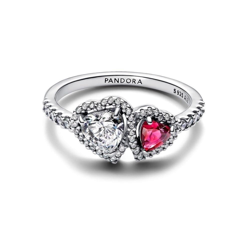 PANDORA Anillo de plata para mujer, diseño de corazones halo 193662C01