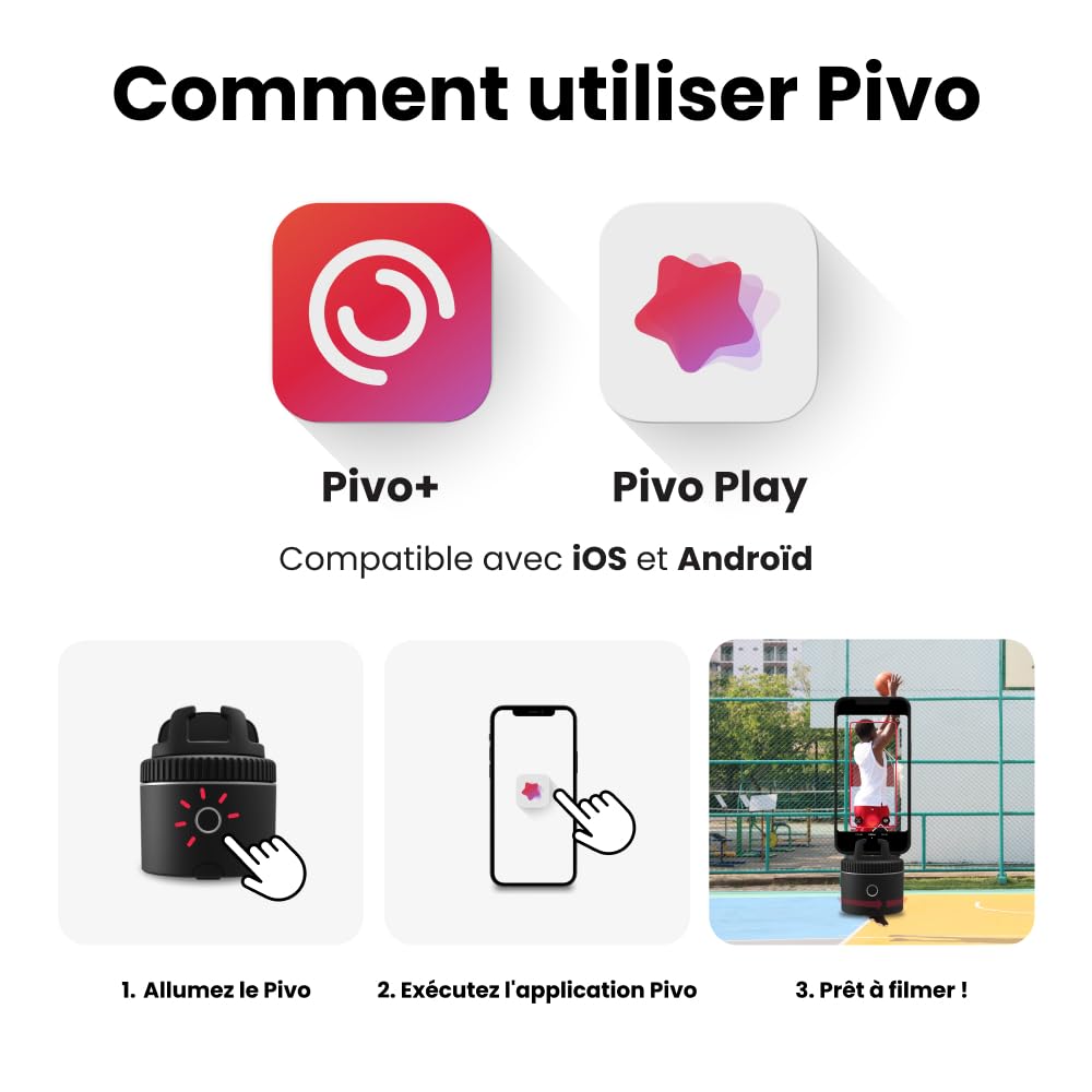 Pivo Équestre Pod Support de Téléphone Intelligent, Suivi Automatique des Chevaux, 6 Vitesses, Rotation à 360° pour Vidéo avec Télécommande (Black)