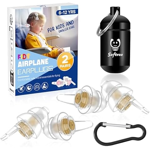 Softvox Kids Earplugs 2 Pairs – Pressure Relief & Preventing Ear Pain for Children (6-12 yrs) Adults with Small Ear Canals, Reusable Noise Sensitivity Ear Plugs for Home, School, Playtime & Beyond Cover