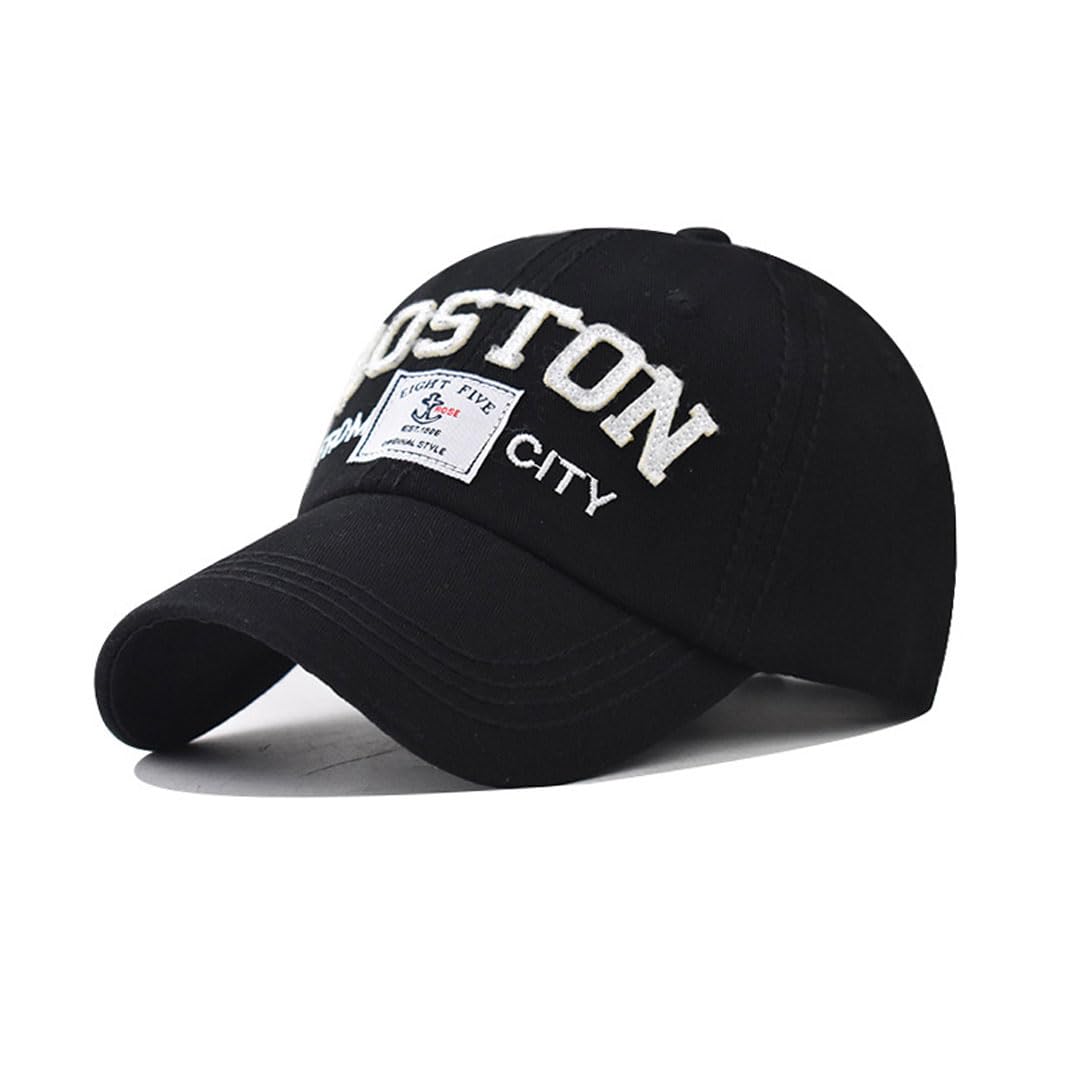 Embroidered Boston Baseball Cap,Cotton Trucker Hat,Couple Duck Tongue Cap,Gift Giving (Cotton, Black)