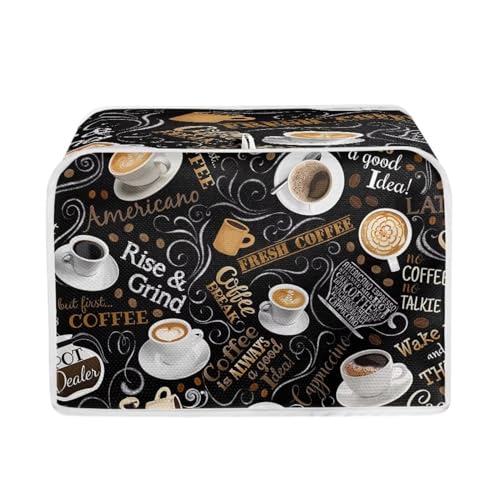 POLERO Funda para electrodomésticos de cocina con estampado de café para la mayoría de tostadoras estándar de 2 rebanadas, lavable a máquina, cubierta antipolvo