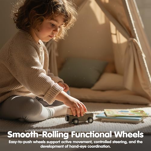 Image of PlanToys Grey Wagon Wooden Montessori Pull Along Toy | Early Movement, Balance and Practical Life Exploration | Eco Friendly Wagon for Indoor and Outdoor Play