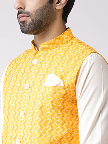 Image of Kisah Men's Silk Blend Printed Nehru Jacket Regular Fit | Designer Ethnic Layering | Wedding & Occasion Wear