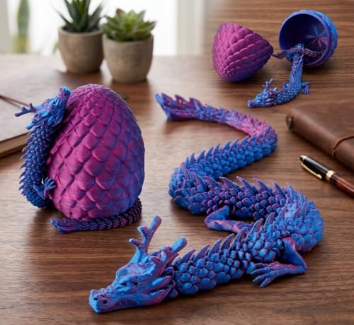 Image of 3D Printed Dragon Egg with Poseable Dragon - Interactive Ornament-Unique and Mysterious Desktop Pets