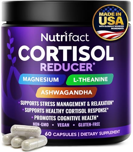 Cortisol Reducer for Men & Women - Cortisol Supplements for Women & Men with Ashwagandha Magnesium L-Theanine & Vitamin B Complex Stress Relief Vegan Non-GMO Made in USA 60 Capsules