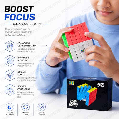 Image of Kid Moyu MFJS MeiLong 5M 5x5 Magnetic Cube Stickerless, 5x5x5 Speed Cube Puzzle for Kids and Adults, Smooth Turning High Speed Brain Teaser Toy with Stand and Screwdriver