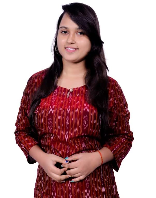 Amfyn Women's Sambalpuri Certified Handloom Pure Cotton Straight Kurti (Maroon) main image 1