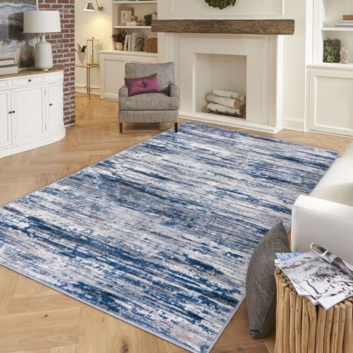 Navy Blue Gray Neutral Multi 5x7 Modern Abstract Area Rug for Bedroom, Large Super Soft Washable Rug with Non-Slip, Non-Shedding Rugs for Living Room, Indoor Door Mat for Office Home Décor