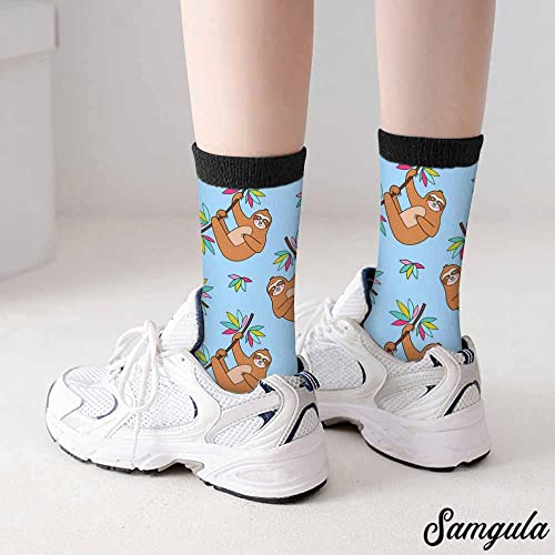 Image of Crew Socks for Woman Size 6-8 Tropical Wildlife Bright Teal Girls Socks