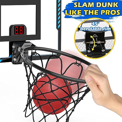Iyoyo Mini Basketball Hoop Indoor for Kids Over The Door Basketball Hoop with Electronic Scoreboard Mini Basketball Hoop 4 Balls Basketball Toys Gift Kids 3-12 Year Old Toddlers Boys Girls Teens