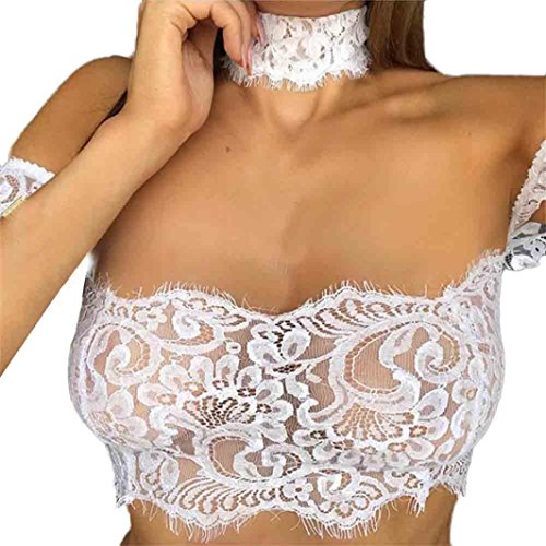 2017 Hot Sale! AMA(TM) Women Sexy Sheer Lace Bralette Unpadded Bra Bustier Crop Top Vest Choker Lingerie (L, White)