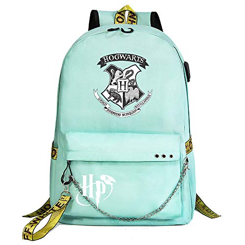 HP lässig Laptop Rucksack Jugendliche Studententasche Unisex Green Rucksack ， mit Kopfhörer Jack Harry Potter Stil-15
