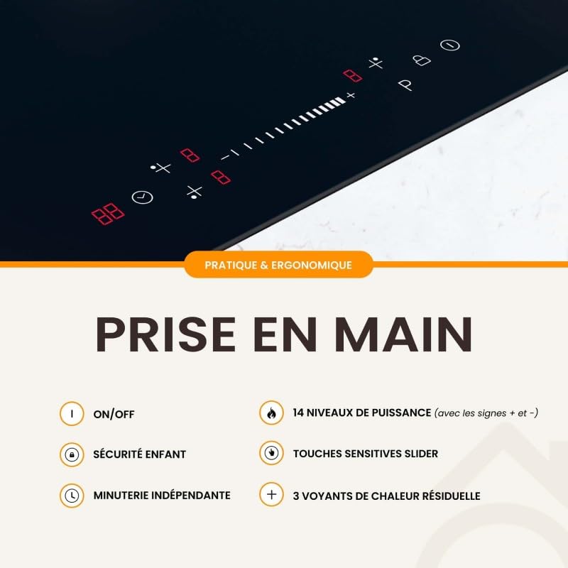 Plaque Induction 3 Feux Encastrable avec Slide Control BELDEKO - 7200W avec Booster - 10 Niveaux de Puissance - Fiable et Robuste - Minuteur, Touches Tactiles, Anti-Débordement
