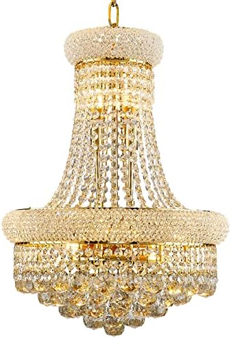 chandiry 10 Lights Gold Finish Empire Crystal Chandelier Lighting for Dining Room Living Room Foyer Hallway Bedroom Entryway (Dia 18'')